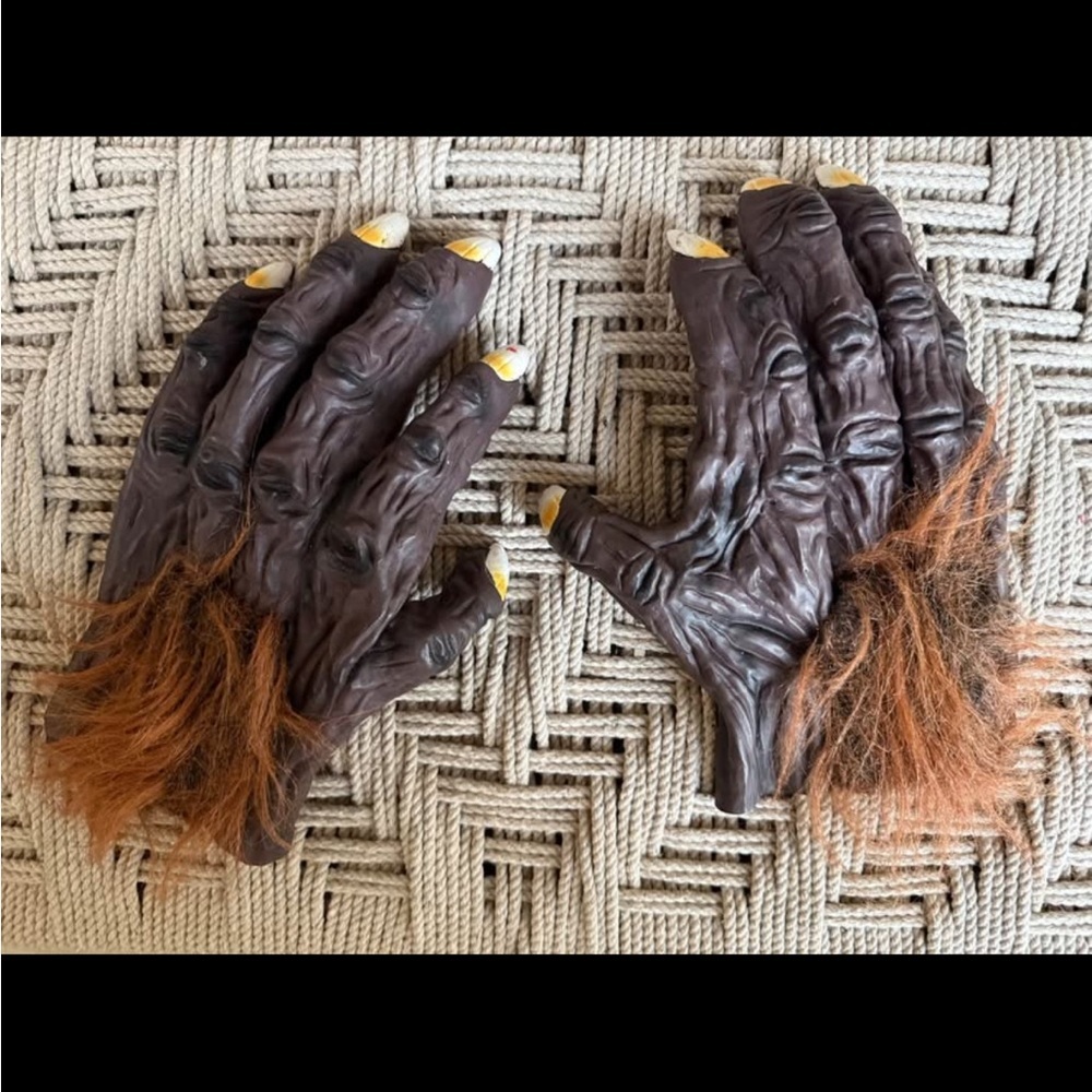 Brown Werewolf Monster Costume Gloves with Faux Fur Cosplay Adult Teen Size